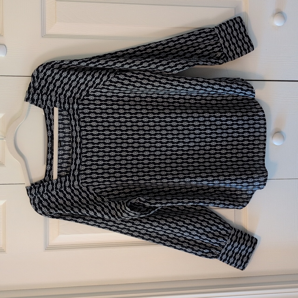 ⛓️Navy &:White ANN TAYLOR Chain Link Print Blouse⛓️ Discounted Shipping!